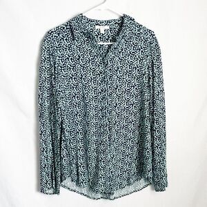 🟢Ella Moss Roll Tab Button Down Blue Turquoise S